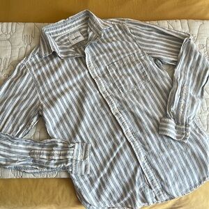 Stripes Linen Long Sleeve Button Up Shirt